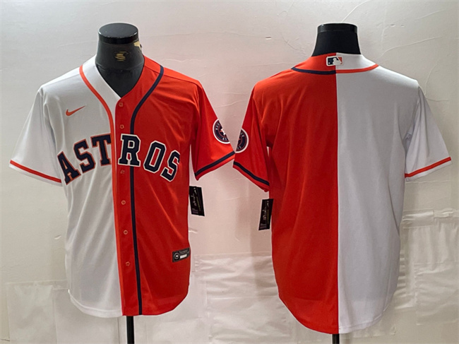 Men's Houston Astros Blank White/Orange Split With Patch Cool Base Stitched Baseball Jersey